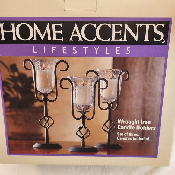 Home Accents Wrought Iron Candle Holders Set Of 3 With Candles old world crafts - Picture 1 of 4